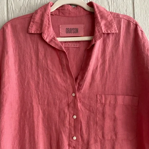 Frank&Eileen Grayson Pink 100% Linen The Artist Short Sleeve Full Length Dress L - Picture 7 of 14